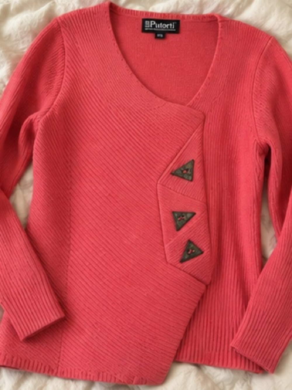 Putorti Made in Canada Coral Pink Asymmetrical Ribbed Knit Sweater P/S